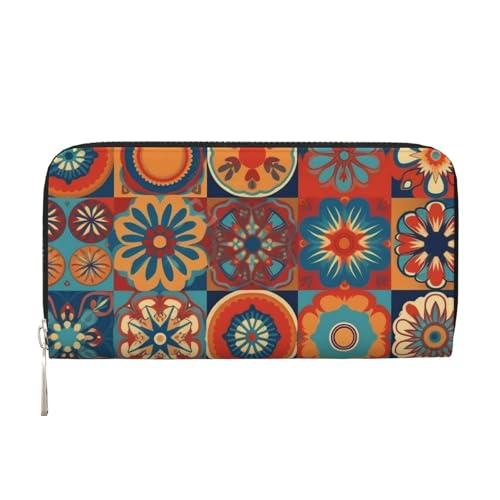 Retro Flowwer Geldbörse aus Leder für Damen und Mädchen, mit Reißverschluss, Kreditkartenhalter, lang, PU, Clutch, Geldbörse, wasserdicht, Reisehandtasche von KLLTYHMU