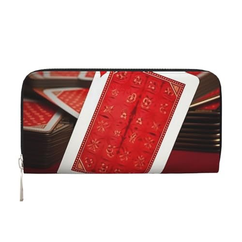 Roter Hintergrund Spielkarten Leder Geldbörse für Frauen Mädchen Reißverschluss Kreditkartenhalter Lange PU Geldbörse Clutch Geldbörse Wasserdichte Reisehandtasche Roter Hintergrund Spielkarten Leder Geldbörse für Frauen Mädchen Reißverschluss Kreditkartenhalter Lange PU Geldbörse Clutch Geldbörse Wasserdichte Reisehandtasche von KLLTYHMU