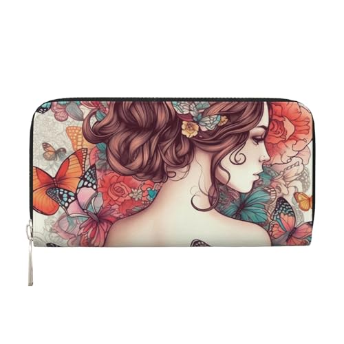 Schöne Mädchen-Geldbörse aus Leder für Frauen und Mädchen, mit Reißverschluss, Kreditkartenhalter, lange PU-Geldbörse, Clutch, Geldbörse, wasserdichte Reisehandtasche von KLLTYHMU