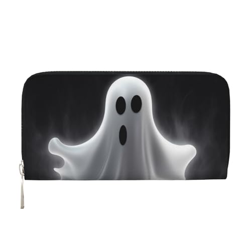 Schwarze und Halloween-Geister-Ledergeldbörse für Damen und Mädchen, mit Reißverschluss, Kreditkartenhalter, lange PU-Geldbörse, Clutch, Geldbörse, wasserdicht, Reisehandtasche von KLLTYHMU