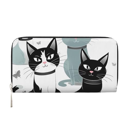 Schwarze und weiße Katzen-Ledergeldbörse für Damen und Mädchen, mit Reißverschluss, Kreditkartenhalter, lange PU-Geldbörse, Clutch, Geldbörse, wasserdicht, Reisehandtasche Schwarze und weiße Katzen-Ledergeldbörse für Damen und Mädchen, mit Reißverschluss, Kreditkartenhalter, lange PU-Geldbörse, Clutch, Geldbörse, wasserdicht, Reisehandtasche von KLLTYHMU