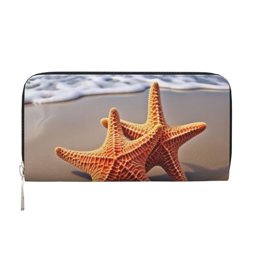 Seestern am Strand Ledergeldbörse für Damen und Mädchen, mit Reißverschluss, Kreditkartenhalter, lange PU-Geldbörse, Clutch, Geldbörse, wasserdicht, Reisehandtasche Seestern am Strand Ledergeldbörse für Damen und Mädchen, mit Reißverschluss, Kreditkartenhalter, lange PU-Geldbörse, Clutch, Geldbörse, wasserdicht, Reisehandtasche von KLLTYHMU