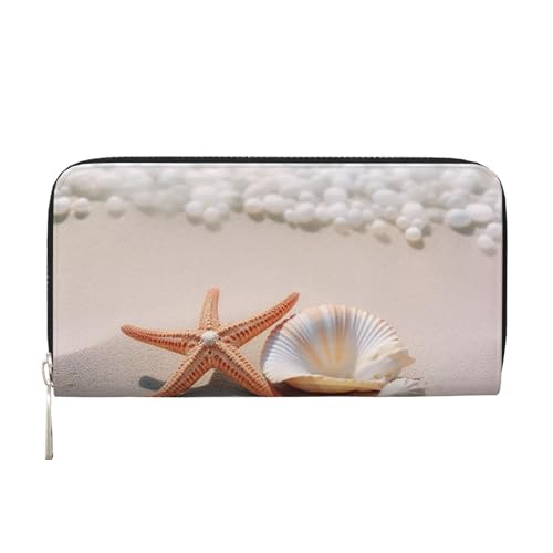 Seesternmuschel und Strand Leder Geldbörse für Frauen Mädchen, Reißverschluss rund Kreditkartenhalter Lange PU Geldbörse Clutch Geldbörse Wasserdichte Reisehandtasche Seesternmuschel und Strand Leder Geldbörse für Frauen Mädchen, Reißverschluss rund Kreditkartenhalter Lange PU Geldbörse Clutch Geldbörse Wasserdichte Reisehandtasche von KLLTYHMU