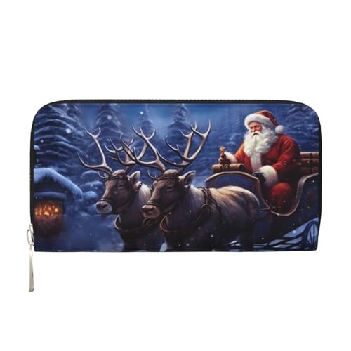 Snow Night Geldbörse aus Leder mit Weihnachtsmann und Hirsch, für Damen und Mädchen, mit Reißverschluss, lange PU-Geldbörse, Clutch, wasserdicht, Reisehandtasche Snow Night Geldbörse aus Leder mit Weihnachtsmann und Hirsch, für Damen und Mädchen, mit Reißverschluss, lange PU-Geldbörse, Clutch, wasserdicht, Reisehandtasche von KLLTYHMU