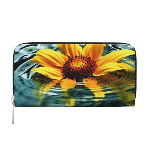 Sonnenblume im Wasser, Ledergeldbörse für Damen und Mädchen, mit Reißverschluss, Kreditkartenhalter, lang, PU, Clutch, Geldbörse, wasserdicht, Reisehandtasche Sonnenblume im Wasser, Ledergeldbörse für Damen und Mädchen, mit Reißverschluss, Kreditkartenhalter, lang, PU, Clutch, Geldbörse, wasserdicht, Reisehandtasche von KLLTYHMU