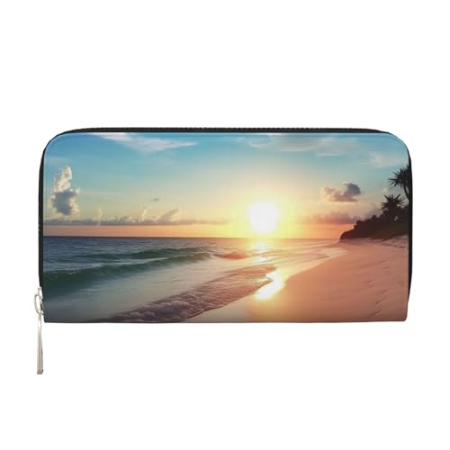 Strand-Sonnenuntergang Ruhige Ledergeldbörse für Damen und Mädchen, mit Reißverschluss, Kreditkartenhalter, lange PU-Geldbörse, Clutch, Geldbörse, wasserdicht, Reisehandtasche Strand-Sonnenuntergang Ruhige Ledergeldbörse für Damen und Mädchen, mit Reißverschluss, Kreditkartenhalter, lange PU-Geldbörse, Clutch, Geldbörse, wasserdicht, Reisehandtasche von KLLTYHMU
