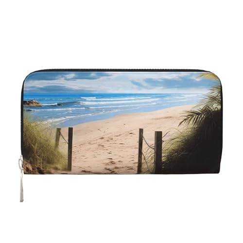 Strandlandschaft Ledergeldbörse für Damen und Mädchen, mit Reißverschluss, Kreditkartenhalter, lang, PU, Clutch, Geldbörse, wasserdicht, Reisehandtasche von KLLTYHMU