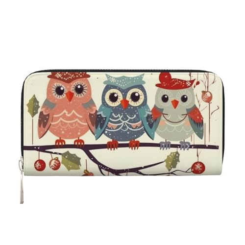 Süße Weihnachts-Eulen auf Ast, Ledergeldbörse für Damen und Mädchen, mit Reißverschluss, Kreditkartenhalter, lange PU-Geldbörse, Clutch, Geldbörse, wasserdicht, Reisehandtasche Süße Weihnachts-Eulen auf Ast, Ledergeldbörse für Damen und Mädchen, mit Reißverschluss, Kreditkartenhalter, lange PU-Geldbörse, Clutch, Geldbörse, wasserdicht, Reisehandtasche von KLLTYHMU
