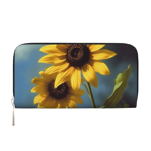 Sunflower Ledergeldbörse für Damen und Mädchen, mit Reißverschluss, Kreditkartenhalter, lang, PU, Clutch, Geldbörse, wasserdicht, Reisehandtasche von KLLTYHMU