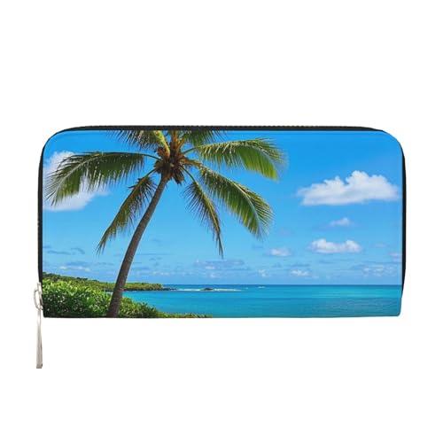 Tropical Sea Coconut Tree Tropical Leather Wallet For Women Girl, Zip Around Credit Card Holder Long Pu Wallet Clutch Purse Waterproof Travel Handbag von KLLTYHMU
