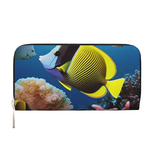 Tropische Fisch-Ledergeldbörse für Damen und Mädchen, mit Reißverschluss, Kreditkartenhalter, lang, PU, Clutch, Geldbörse, wasserdicht, Reisehandtasche von KLLTYHMU