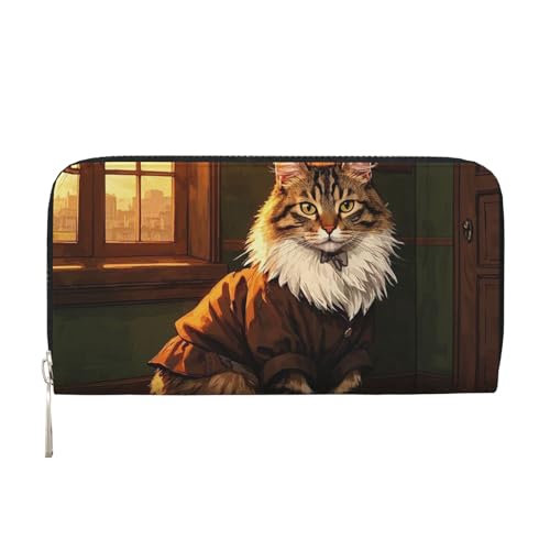 Vintage Katze Leder Geldbörse für Frauen Mädchen, Reißverschluss rund Kreditkartenhalter Lange PU Geldbörse Clutch Geldbörse Wasserdichte Reisehandtasche von KLLTYHMU