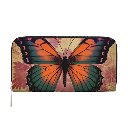 Vintage Schmetterling Leder Geldbörse für Frauen Mädchen Reißverschluss Kreditkartenhalter Lange PU Geldbörse Clutch Geldbörse Wasserdichte Reisehandtasche von KLLTYHMU
