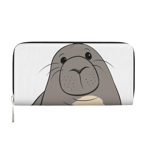 Walrus Ledergeldbörse für Damen und Mädchen, mit Reißverschluss, Kreditkartenhalter, lang, PU, Clutch, Geldbörse, wasserdicht, Reisehandtasche von KLLTYHMU