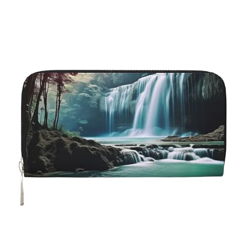 Wasserfall-Geldbörse aus Naturlandschaft, Leder, für Damen und Mädchen, mit Reißverschluss, Kreditkartenhalter, lange PU-Geldbörse, Clutch, wasserdicht, Reisehandtasche Wasserfall-Geldbörse aus Naturlandschaft, Leder, für Damen und Mädchen, mit Reißverschluss, Kreditkartenhalter, lange PU-Geldbörse, Clutch, wasserdicht, Reisehandtasche von KLLTYHMU
