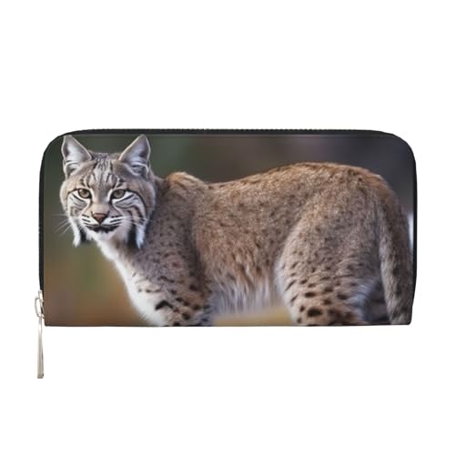 Wild Bobcat Ledergeldbörse für Damen und Mädchen, mit Reißverschluss, Kreditkartenhalter, lang, PU, Clutch, Geldbörse, wasserdicht, Reisehandtasche von KLLTYHMU