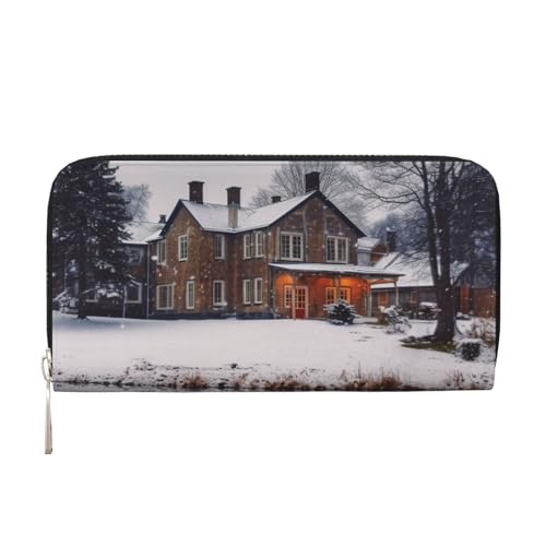 Winter Farmhouse Ledergeldbörse für Damen und Mädchen, mit Reißverschluss, Kreditkartenhalter, lange PU-Geldbörse, Clutch, Geldbörse, wasserdicht, Reisehandtasche von KLLTYHMU