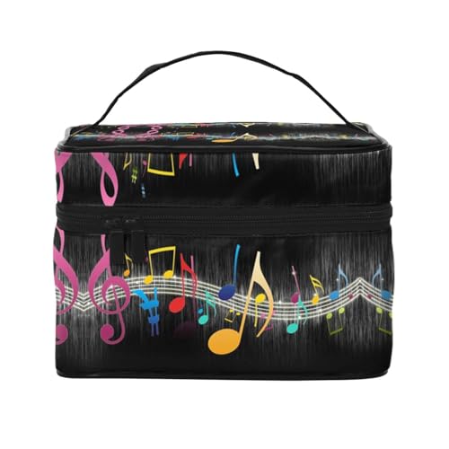 Bunte Kosmetiktasche mit Musiknoten, Reise-Kosmetiktasche, Kosmetik-Werkzeugkasten, Kosmetik-Organizer, Schwarz , Einheitsgröße von KLMELLMDE