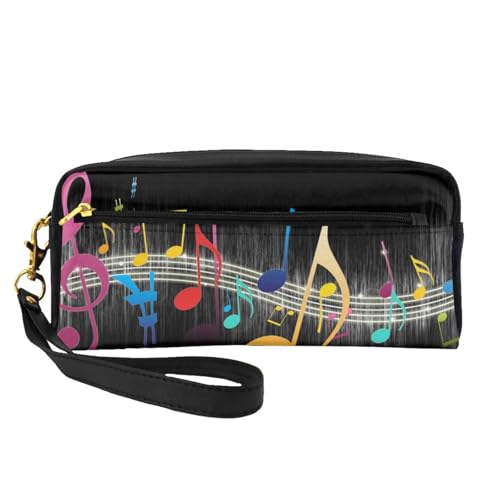 Bunte Mini-Kosmetiktasche mit Musiknoten, Leder, Hand-Kosmetik-Organizer, Reißverschluss, Stifteetui, Kulturbeutel, Kosmetik-Reisetasche, Schwarz , Einheitsgröße von KLMELLMDE