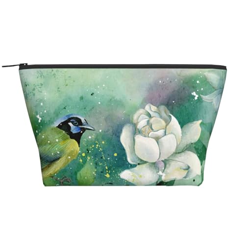 Gardenia Kosmetiktasche mit Blumen, Vögeln, Reise-Organizer, exquisite Kulturbeutel, Leiter, tragbarer Kosmetik-Organizer, Schreibwaren-Tasche, Schwarz , Einheitsgröße von KLMELLMDE
