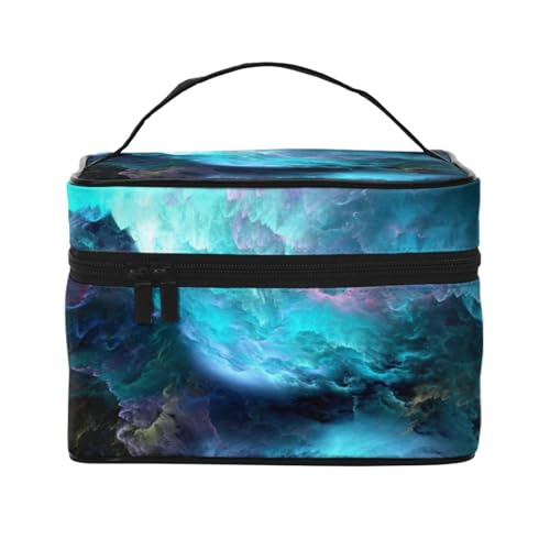 Große Kapazität Reise 3D Grafik Universum Weltraum Kosmetiktasche Canvas Damen Kulturbeutel Multi Pocket Kosmetiktasche mit Griff Weihnachten Urlaub Kosmetiktasche, Schwarz , Einheitsgröße von KLMELLMDE