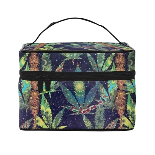 Große Kapazität Reise A Puff in Time Weed Kosmetiktasche Canvas Damen Kulturbeutel Multi Pocket Kosmetiktasche mit Griff Weihnachten Urlaub Kosmetiktasche, Schwarz , Einheitsgröße von KLMELLMDE