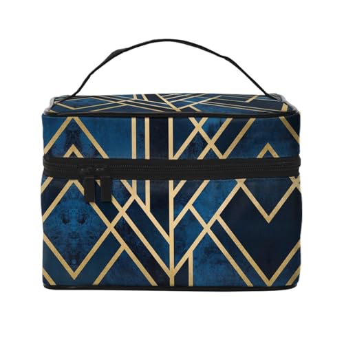 Große Kapazität Reise Abstrakt Geometrisch Gestreift Kosmetiktasche Canvas Damen Kulturbeutel Multi-Taschen Kosmetiktasche mit Griff Weihnachten Urlaub Kosmetiktasche, Schwarz , Einheitsgröße von KLMELLMDE