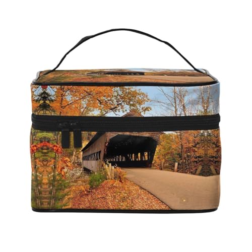 Große Kapazität Reise Albany überdachte Brücke Kosmetiktasche Canvas Damen Kulturbeutel Multi Pocket Kosmetiktasche mit Griff Weihnachten Urlaub Kosmetiktasche, Schwarz , Einheitsgröße von KLMELLMDE