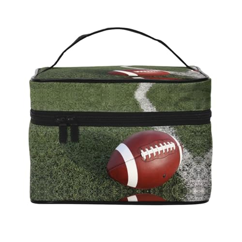 Große Kapazität Reise American Football Kosmetiktasche Canvas Damen Kulturbeutel Multi Pocket Kosmetiktasche mit Griff Weihnachten Urlaub Kosmetiktasche, Schwarz , Einheitsgröße von KLMELLMDE
