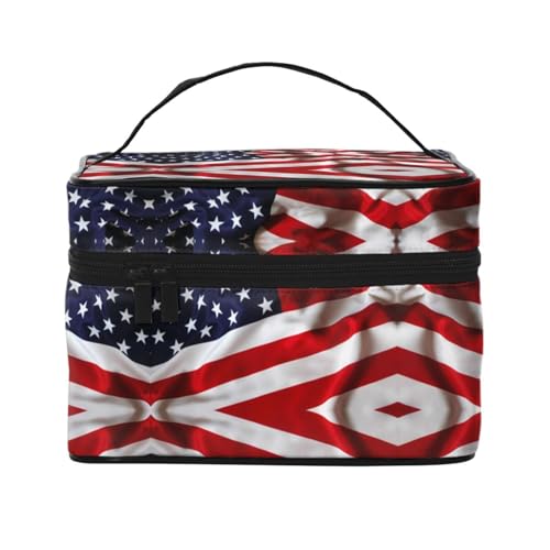 Große Kapazität Reise Amerikanische Flagge Kosmetiktasche Canvas Damen Kulturbeutel Multi Pocket Kosmetiktasche mit Griff Weihnachten Urlaub Kosmetiktasche, Schwarz , Einheitsgröße von KLMELLMDE