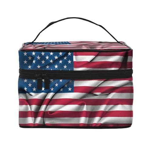 Große Kapazität Reise Amerikanische Flagge Kosmetiktasche Canvas Damen Kulturbeutel Multi Pocket Kosmetiktasche mit Griff Weihnachten Urlaub Kosmetiktasche, Schwarz , Einheitsgröße Große Kapazität Reise Amerikanische Flagge Kosmetiktasche Canvas Damen Kulturbeutel Multi Pocket Kosmetiktasche mit Griff Weihnachten Urlaub Kosmetiktasche, Schwarz , Einheitsgröße von KLMELLMDE
