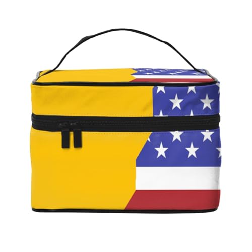 Große Kapazität Reise Amerikanische Spanien Flagge Kosmetiktasche Canvas Damen Kulturbeutel Multi Pocket Kosmetiktasche mit Griff Weihnachten Urlaub Kosmetiktasche, Schwarz , Einheitsgröße von KLMELLMDE