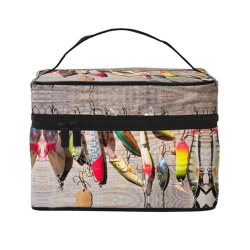 Große Kapazität Reise Angeln Köder Kosmetiktasche Canvas Damen Kulturbeutel Multi Pocket Kosmetiktasche mit Griff Weihnachten Urlaub Kosmetiktasche, Schwarz , Einheitsgröße von KLMELLMDE