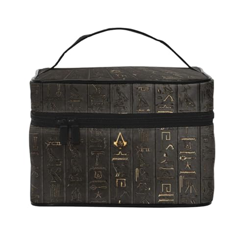 Große Kapazität Reise Antike Ägyptische Hieroglyphe Kosmetiktasche Canvas Damen Kulturtasche Multi Pocket Kosmetiktasche mit Griff Weihnachten Urlaub Kosmetiktasche, Schwarz , Einheitsgröße von KLMELLMDE