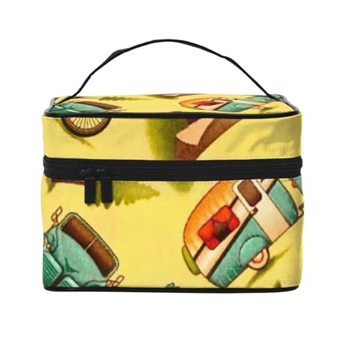 Große Kapazität Reise Auto und Fahrrad Kosmetiktasche Canvas Damen Kulturbeutel Multi Pocket Kosmetiktasche mit Griff Weihnachten Urlaub Kosmetiktasche, Schwarz , Einheitsgröße von KLMELLMDE