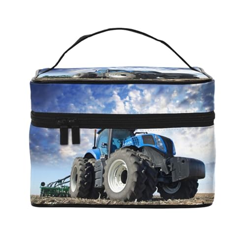 Große Kapazität Reise Bauernhof Traktor Kosmetiktasche Canvas Damen Kulturbeutel Multi Pocket Kosmetiktasche mit Griff Weihnachten Urlaub Kosmetiktasche, Schwarz , Einheitsgröße von KLMELLMDE