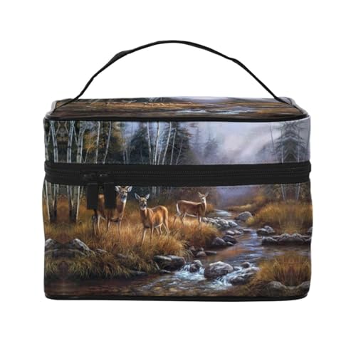 Große Kapazität Reise Beauty Deer Kosmetiktasche Canvas Damen Kulturbeutel Multi Pocket Kosmetiktasche mit Griff Weihnachten Urlaub Kosmetiktasche, Schwarz , Einheitsgröße von KLMELLMDE