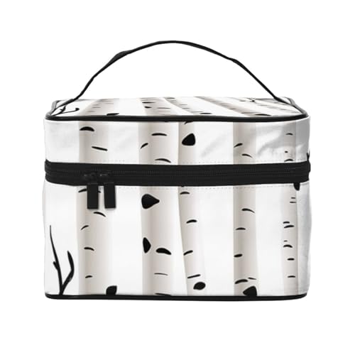 Große Kapazität Reise Birke Baum Kosmetiktasche Canvas Damen Kulturbeutel Multi Pocket Kosmetiktasche mit Griff Weihnachten Urlaub Kosmetiktasche, Schwarz , Einheitsgröße von KLMELLMDE
