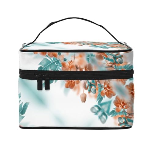 Große Kapazität Reise Blaugrün und Orange Orchidee Kosmetiktasche Canvas Damen Kulturbeutel Multi-Taschen-Kosmetiktasche mit Griff Weihnachten Urlaub Kosmetiktasche, Schwarz , Einheitsgröße von KLMELLMDE