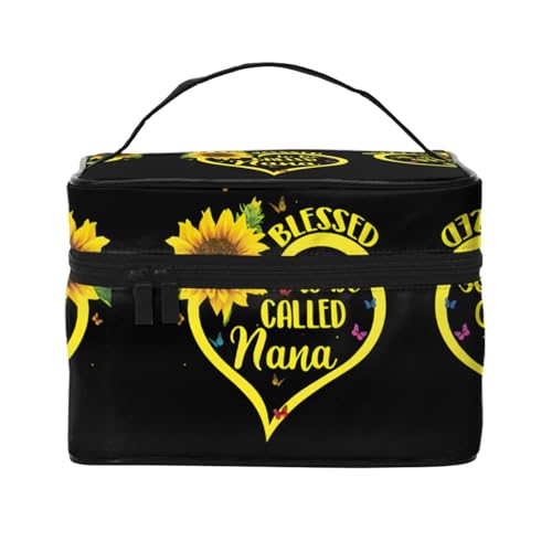 Große Kapazität Reise Blessed to Be Called Sunflower Kosmetiktasche Canvas Damen Kulturbeutel Multi-Taschen Kosmetiktasche mit Griff Weihnachten Urlaub Kosmetiktasche, Schwarz , Einheitsgröße von KLMELLMDE