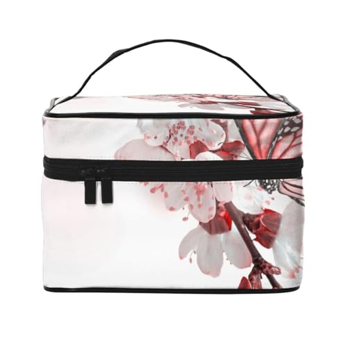 Große Kapazität Reise Blume Schmetterling Kosmetiktasche Canvas Damen Kulturtasche Multi Pocket Kosmetiktasche mit Griff Weihnachten Urlaub Kosmetiktasche, Schwarz , Einheitsgröße von KLMELLMDE