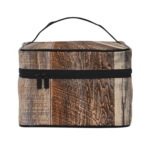 Große Kapazität Reise Braun Holz Kosmetiktasche Canvas Damen Kulturtasche Multi Pocket Kosmetiktasche mit Griff Weihnachten Urlaub Kosmetiktasche, Schwarz , Einheitsgröße von KLMELLMDE