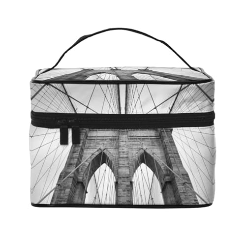 Große Kapazität Reise Brooklyn Bridge Kosmetiktasche Canvas Damen Kulturbeutel Multi Pocket Kosmetiktasche mit Griff Weihnachten Urlaub Kosmetiktasche, Schwarz , Einheitsgröße von KLMELLMDE