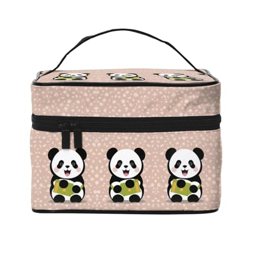 Große Kapazität Reise Cute Panda Kosmetiktasche Canvas Damen Kulturbeutel Multi Pocket Kosmetiktasche mit Griff Weihnachten Urlaub Kosmetiktasche, Schwarz , Einheitsgröße von KLMELLMDE