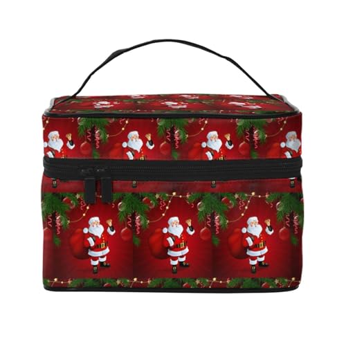 Große Kapazität Reise Cute Santa Claus Kosmetiktasche Canvas Damen Kulturbeutel Multi Pocket Kosmetiktasche mit Griff Weihnachten Urlaub Kosmetiktasche, Schwarz , Einheitsgröße von KLMELLMDE