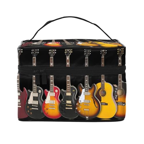 Große Kapazität Reise E-Gitarre Kosmetiktasche Canvas Damen Kulturbeutel Multi Pocket Kosmetiktasche mit Griff Weihnachten Urlaub Kosmetiktasche, Schwarz , Einheitsgröße von KLMELLMDE