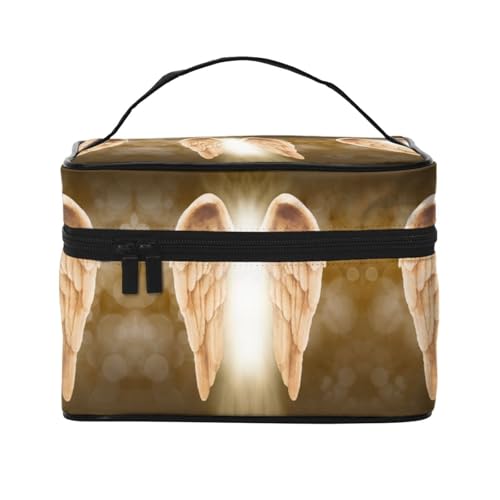 Große Kapazität Reise Engel Flügel Kosmetiktasche Canvas Damen Kulturbeutel Multi-Taschen Kosmetiktasche mit Griff Weihnachten Urlaub Kosmetiktasche, Schwarz , Einheitsgröße von KLMELLMDE