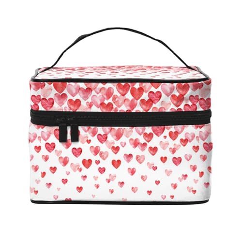 Große Kapazität Reise Falling Red Hearts Kosmetiktasche Canvas Damen Kulturtasche Multi Pocket Kosmetiktasche mit Griff Weihnachten Urlaub Kosmetiktasche, Schwarz , Einheitsgröße von KLMELLMDE