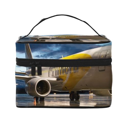 Große Kapazität Reise Flugzeug im Abend Licht Kosmetiktasche Canvas Damen Kulturbeutel Multi-Taschen-Kosmetiktasche mit Griff Weihnachten Urlaub Kosmetiktasche, Schwarz , Einheitsgröße von KLMELLMDE
