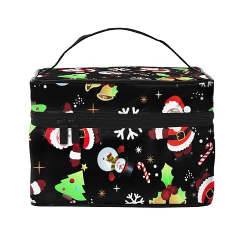 Große Kapazität Reise Frohe Weihnachten Kosmetiktasche Canvas Damen Kulturbeutel Multi Pocket Kosmetiktasche mit Griff Weihnachten Urlaub Kosmetiktasche, Schwarz , Einheitsgröße von KLMELLMDE